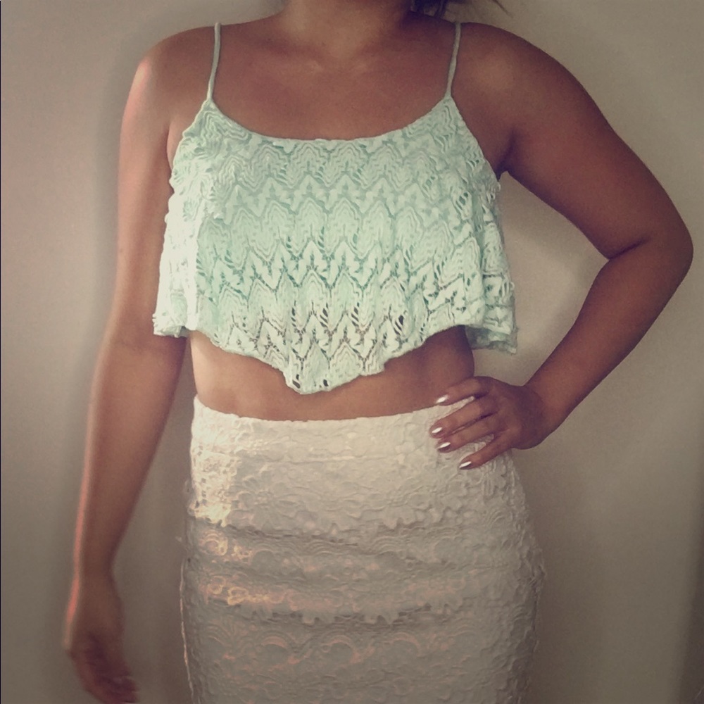 Light green lace crop top